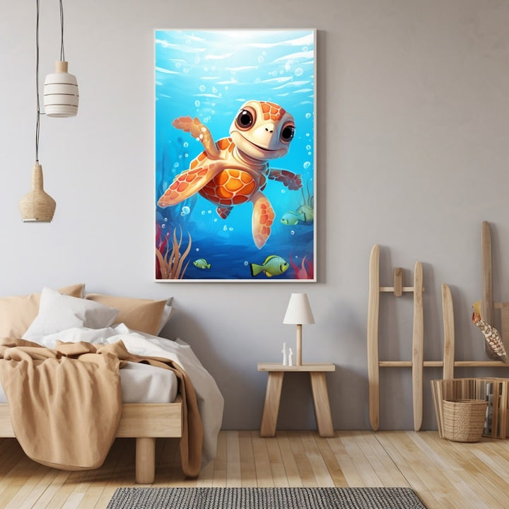 Tableau Tortue de Mer Enfant, art mural décoration nature