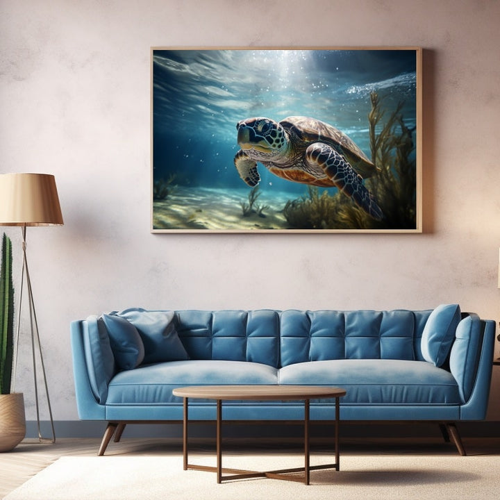 Tableau Tortue de Mer qui Nage, art mural décoration nature