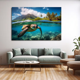 Tableau Tortue Polynésie, art mural décoration nature