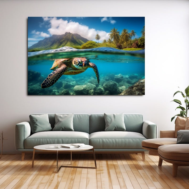 Tableau Tortue Polynésie, art mural décoration nature