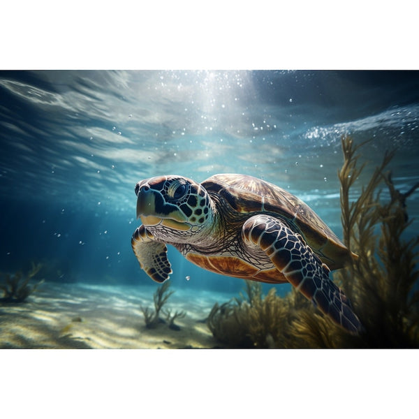 Tableau Tortue de Mer qui Nage, art mural décoration nature