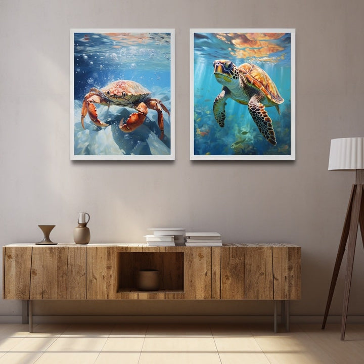 Tableau Tortues et Crabes, art mural décoration nature