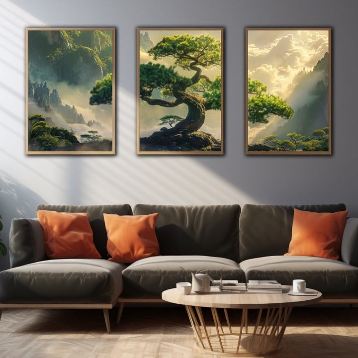 Tableau Triptyque Arbre Japonais, art mural décoration nature