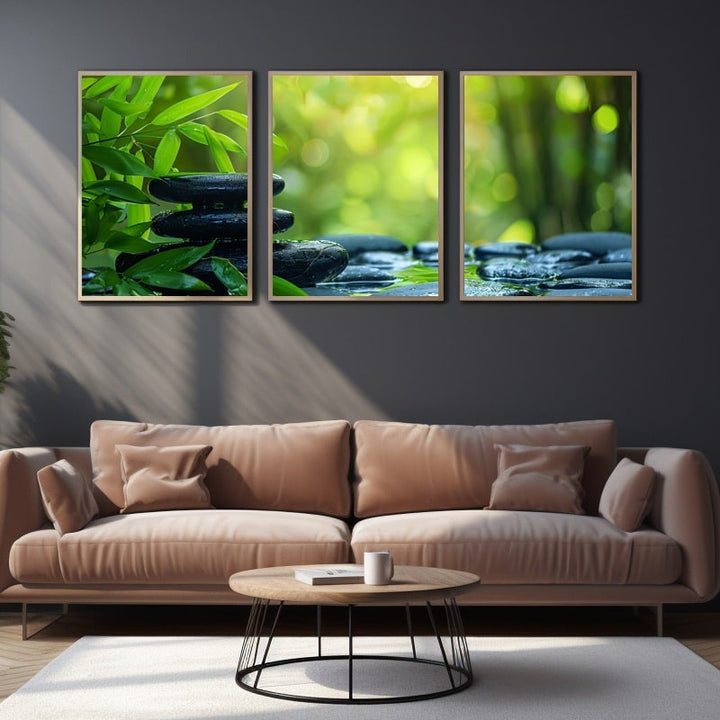 Tableau Triptyque Bambou, art mural décoration nature