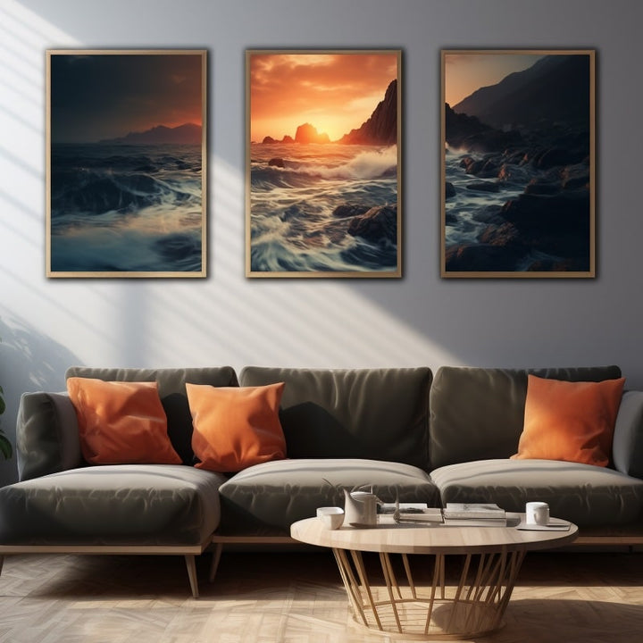 Tableau Triptyque Bord de Mer, art mural décoration nature