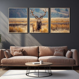 Tableau Triptyque Cerf, art mural décoration nature