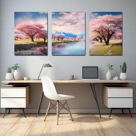 Tableau Triptyque Cerisier Japonais