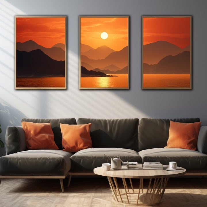 Tableau Triptyque Coucher de Soleil, art mural décoration nature