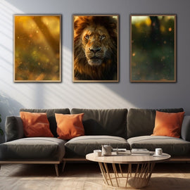 Tableau Triptyque Lion, art mural décoration nature
