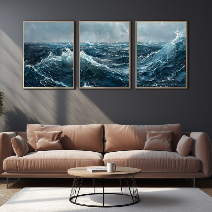 Tableau Triptyque Océan, art mural décoration nature