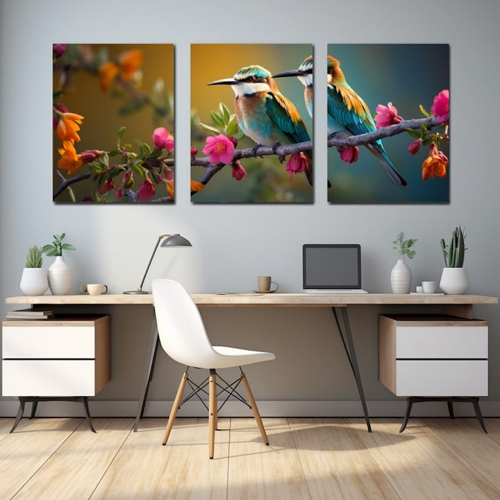 Tableau Triptyque Oiseaux, art mural décoration nature