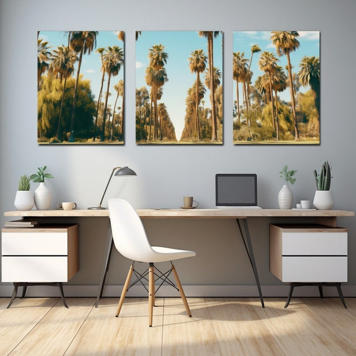 Tableau Triptyque Palmier, art mural décoration nature