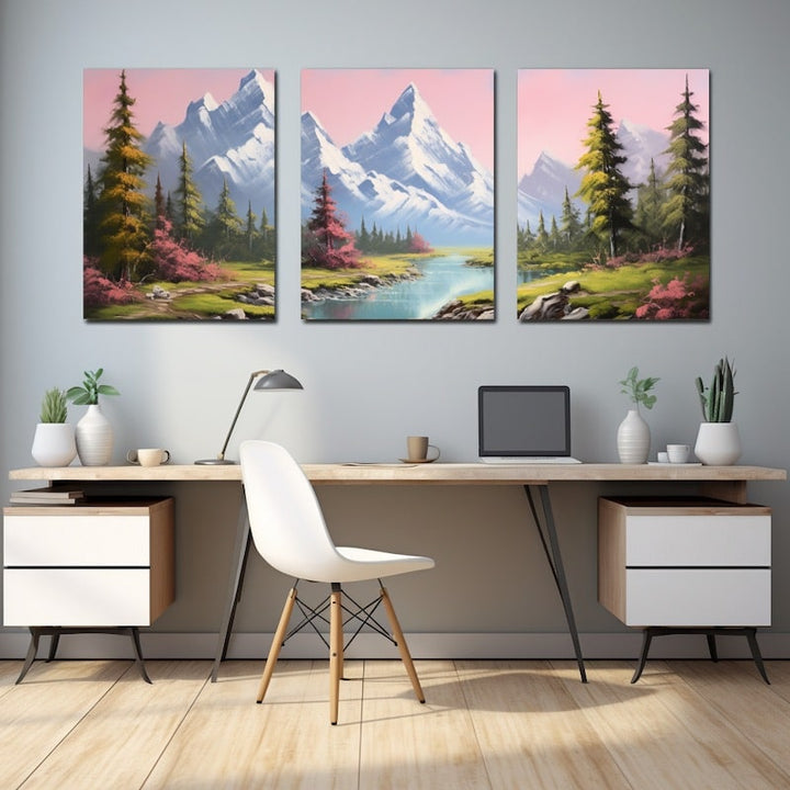 Tableau Triptyque Paysage de Montagne, art mural décoration nature