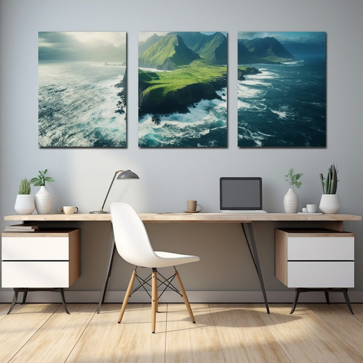Tableau Triptyque Paysage Mer, art mural décoration nature