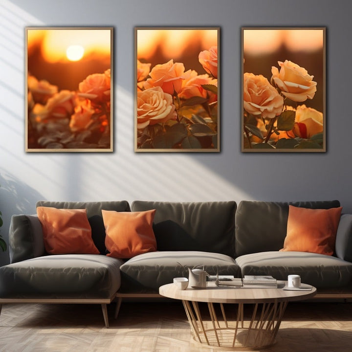 Tableau Triptyque Rose, art mural décoration nature