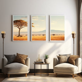 Tableau Triptyque Savane, art mural décoration nature