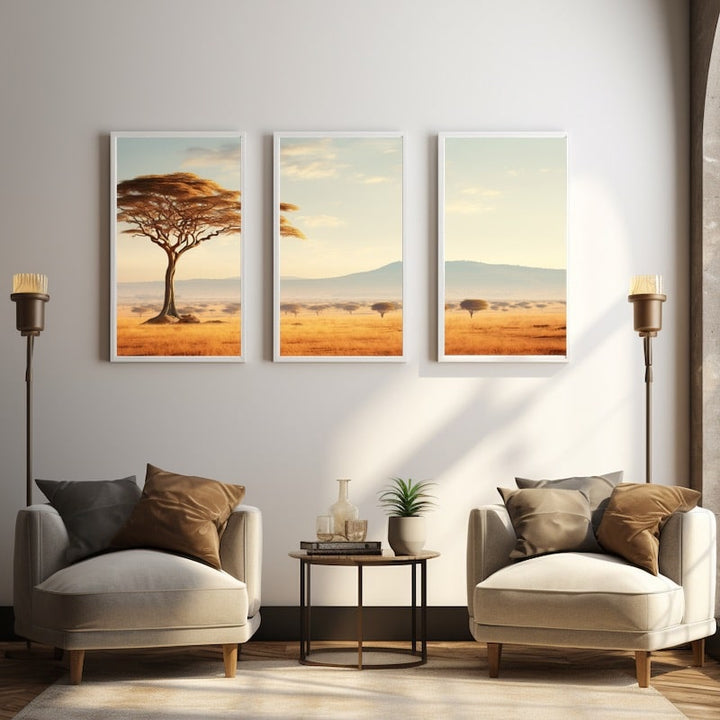 Tableau Triptyque Savane, art mural décoration nature