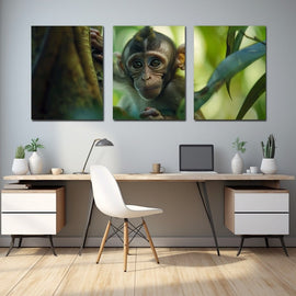 Tableau Triptyque Singe, art mural décoration nature