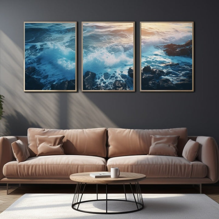 Tableau Triptyque Thème Mer, art mural décoration nature