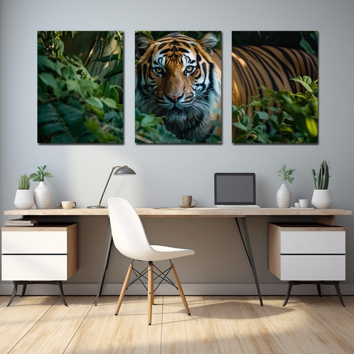 Tableau Triptyque Tigre, art mural décoration nature