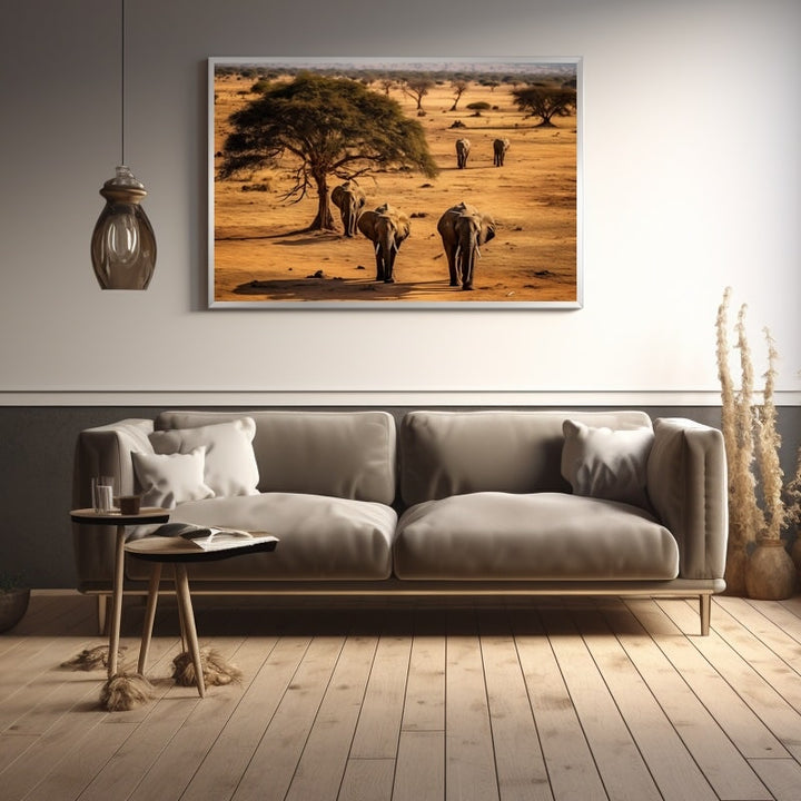 Tableau Troupeau Éléphant, art mural décoration nature