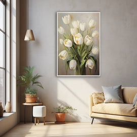 Tableau Bouquet de Tulipes Blanches, art mural décoration nature