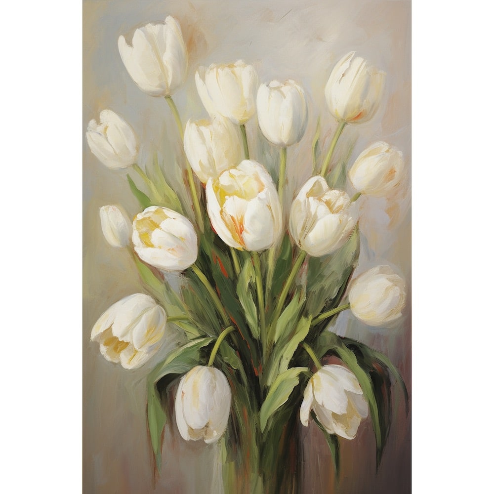 Tableau Bouquet de Tulipes Blanches, art mural décoration nature