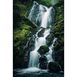 Tableau Vertical de Cascade Rivière, art mural décoration nature