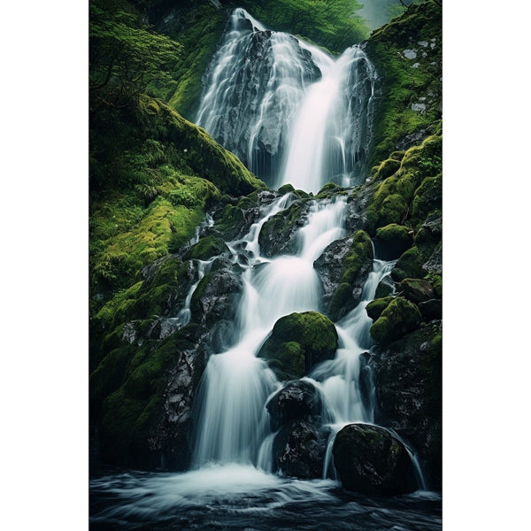 Tableau Vertical de Cascade Rivière, art mural décoration nature