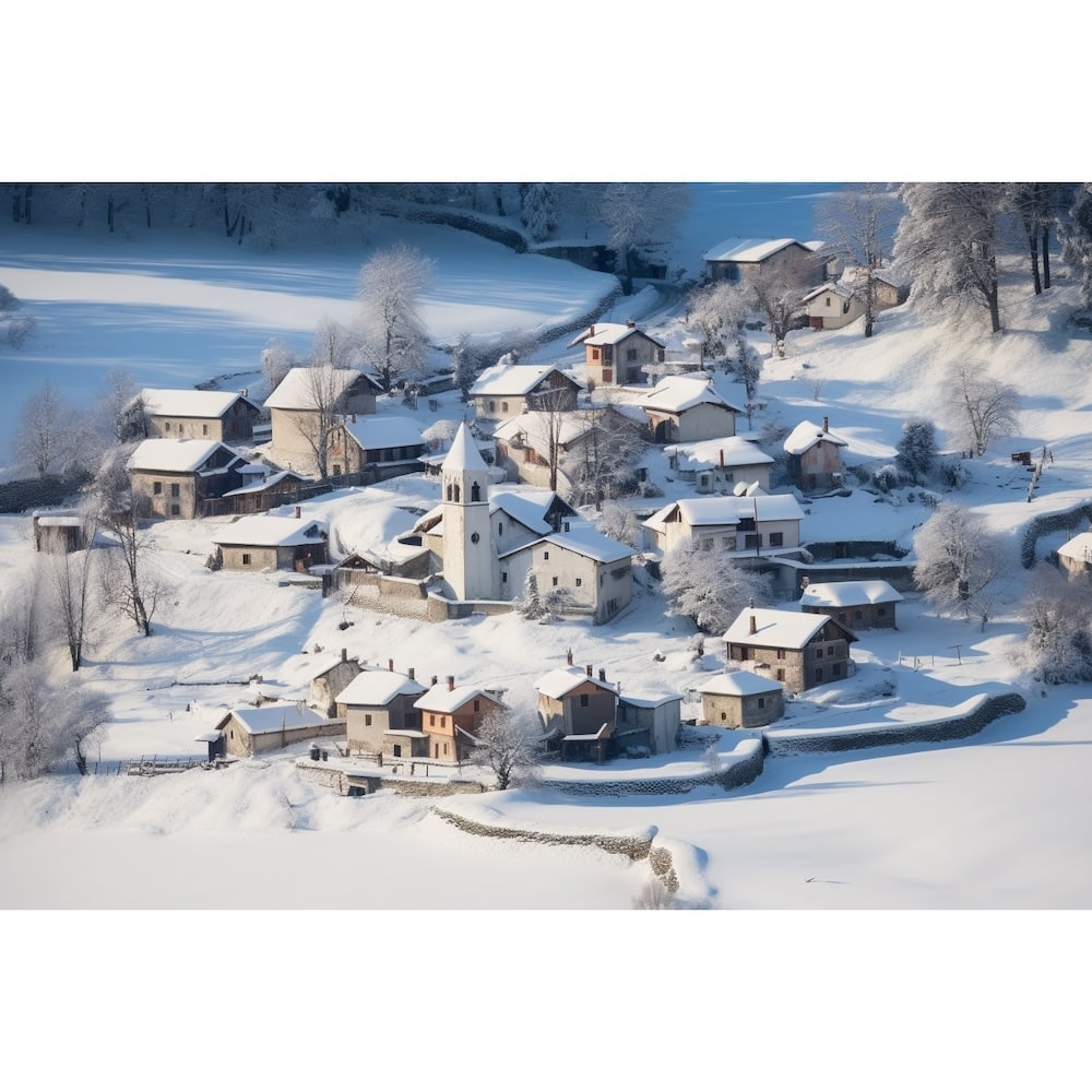 tableau connu village sous la neige