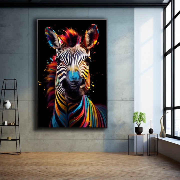 Tableau Zèbre Cheval Coloré, art mural décoration nature