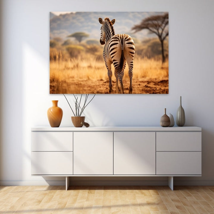 Tableau Zèbre s'Éloignant dans la Savane, art mural décoration nature