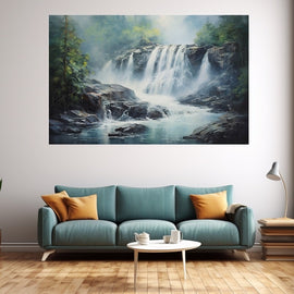 Tableau Cascade Sereine sur les Rochers, art mural décoration nature