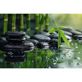 Tableau Zen Bambou Galets, art mural décoration nature