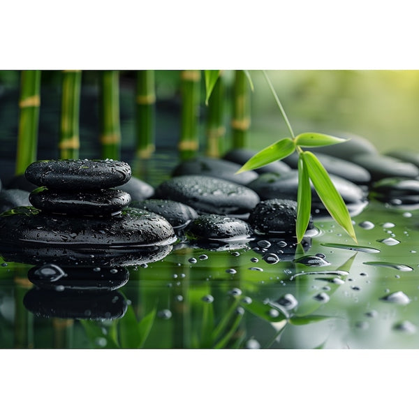Tableau Zen Bambou Galets, art mural décoration nature