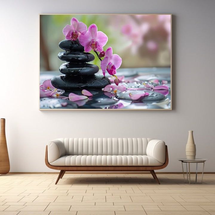 Tableau Zen Galets Et Fleurs