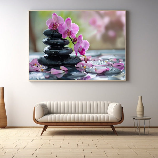 Tableau Artisanal En Galets, Motif Floral Unique - Idée Cadeau Déco Nature