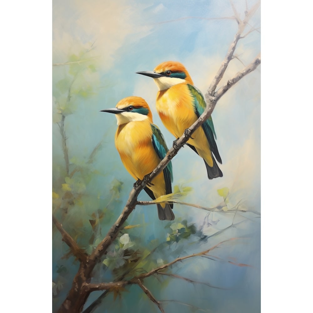 Tableau Huile Oiseaux, art mural décoration nature, vue 2