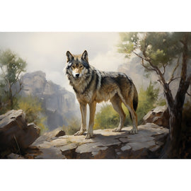 Tableau Peinture Huile Loup, art mural décoration nature