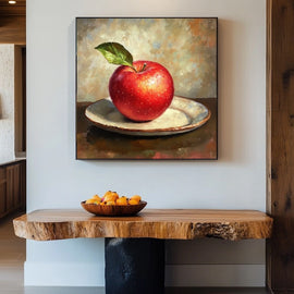Tableau Pomme sur Assiette de Céramique, art mural décoration nature