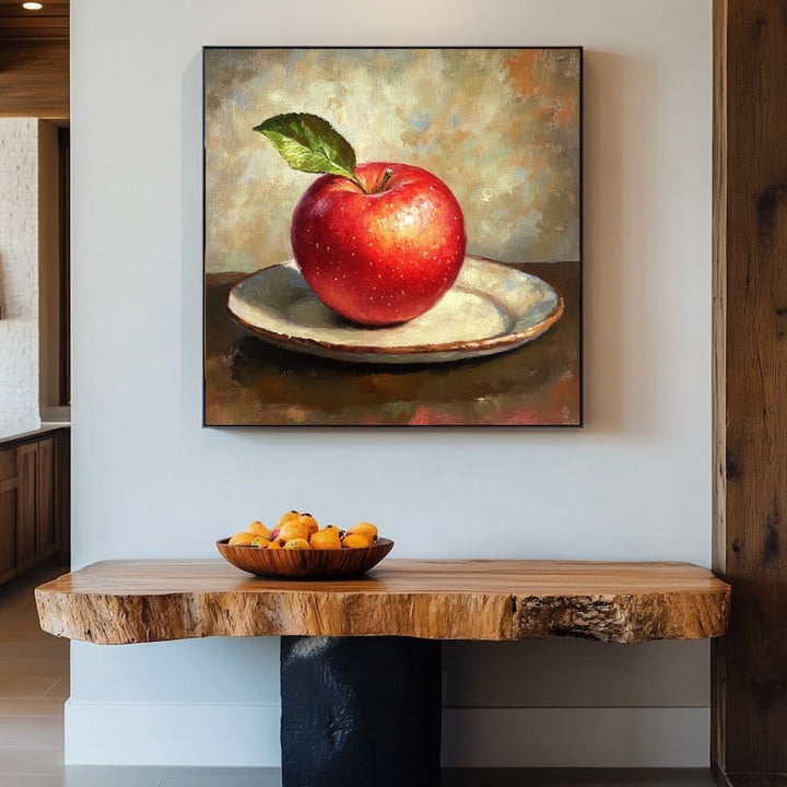 Tableau Pomme sur Assiette de Céramique, art mural décoration nature