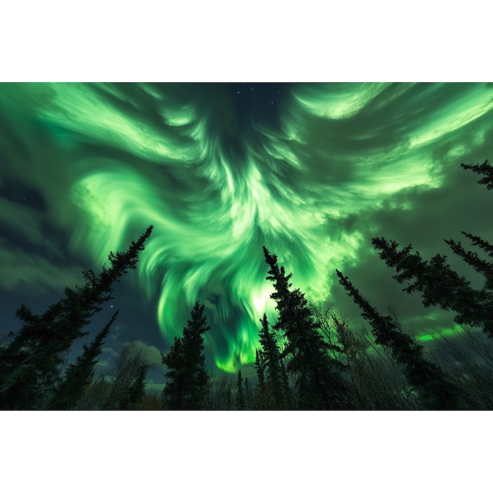 Tableau Aurore Boréale Verte, art mural décoration nature