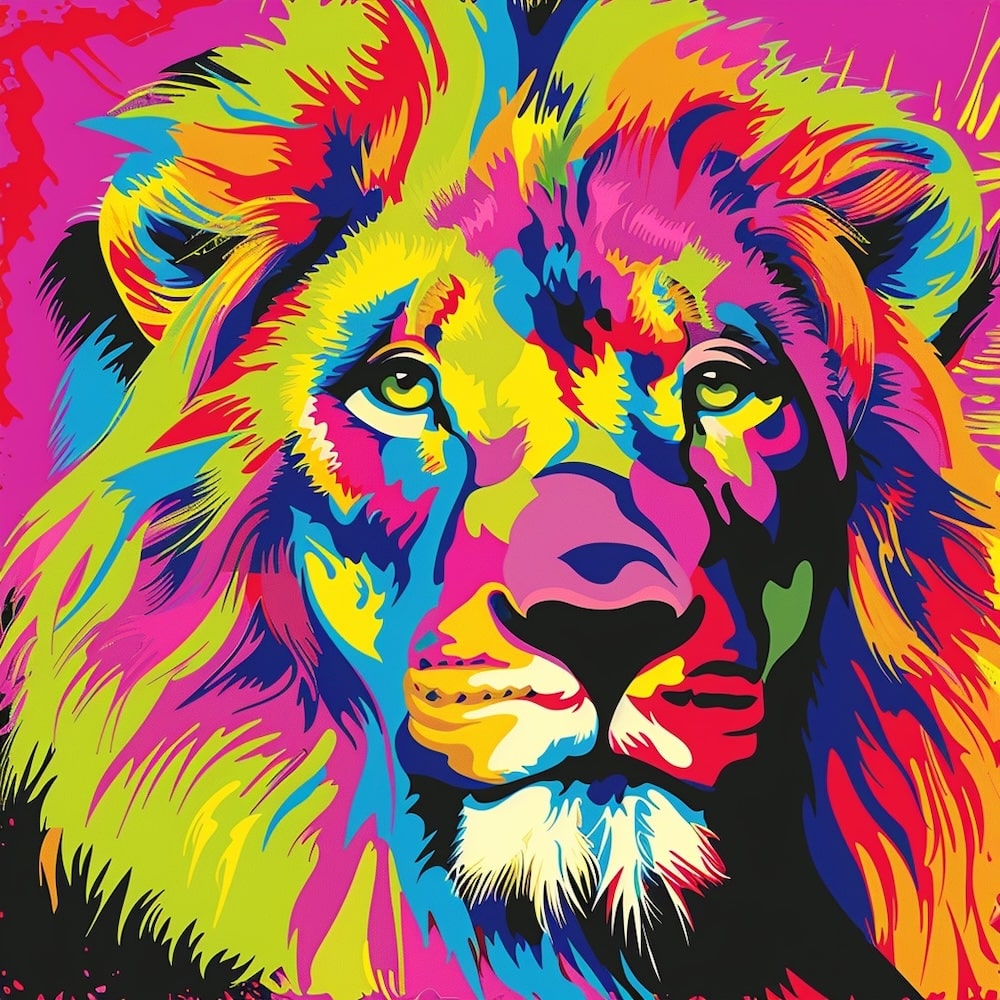 Tableau d'une Tête De Lion Multicolore