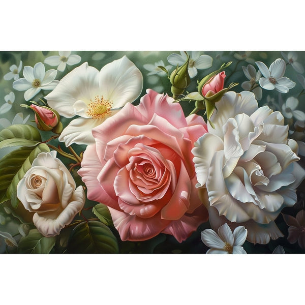 Tableau Fleurs Blanches et Roses, art mural décoration nature