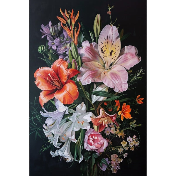 Tableau de Fleurs Sur Fond Noir