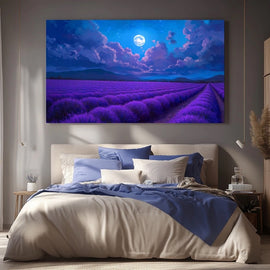 Tableau Champ de Lavande la Nuit, art mural décoration nature