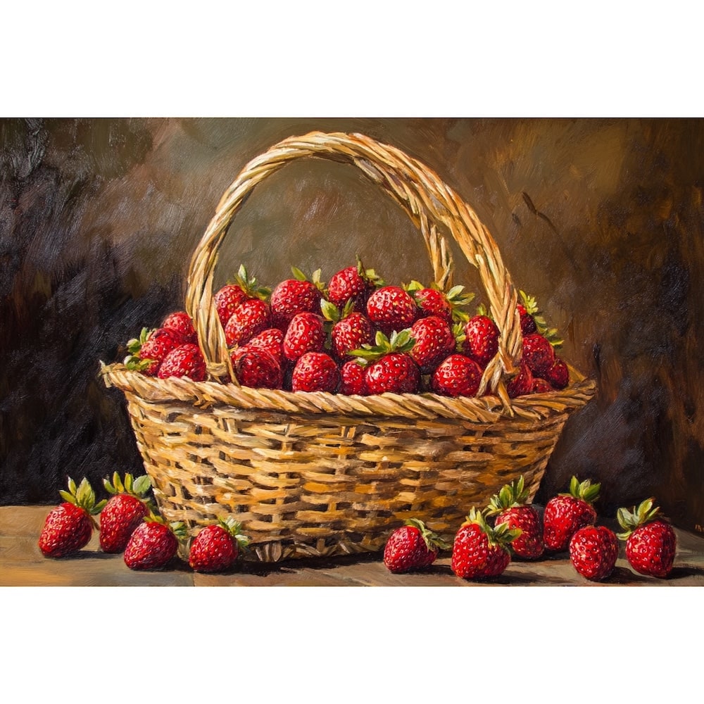 Tableau Panier de Fraises, art mural décoration nature