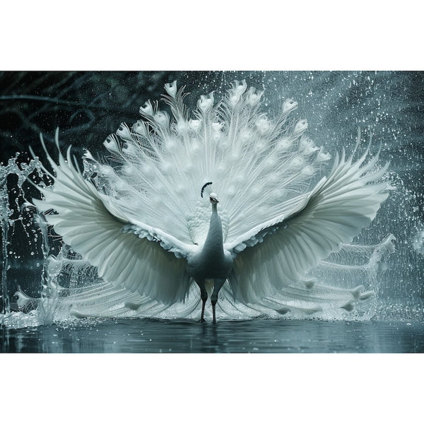 Tableau Paon Blanc, art mural décoration nature, vue 2