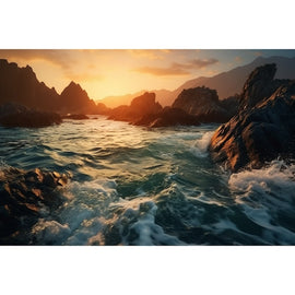 Tableau de Paysage Marin au Coucher de Soleil, art mural décoration nature