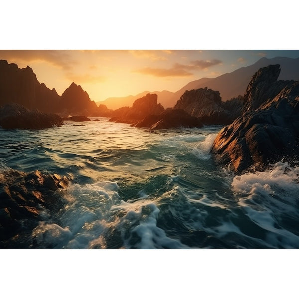 Tableau de Paysage Marin au Coucher de Soleil, art mural décoration nature